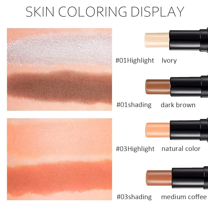 evpct 4 Colors Cream Contour Stick Makeup Kit Set Concealer Bronzer Stick Cream Contour Palette Contour Contouring Makeup Kit for Beginner Liquid Face Highlighter Makeup Stick contorno maquillaje 1+3