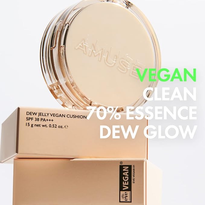 AMUSE Dew Jelly Vegan Cushion Foundation 1.5 CLEAR | dewy, glow, long-lasting, double coverage, clean beauty, lightweight, natural look, foundation for sensitive skin, hydrating cushion