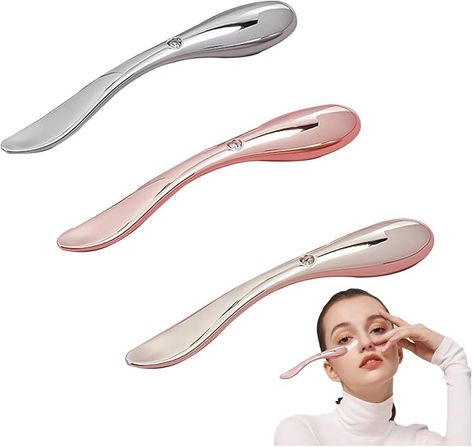 NIIIYTYB3 Pcs Eye Cream Applicator Tool Metal Eye Massager Wand 2 in 1 Zinc Alloy Roller for Under Eye Face Applicator Moisturizer Wand Stick with Spatula Mini Skincare Cosmetic Spatulas