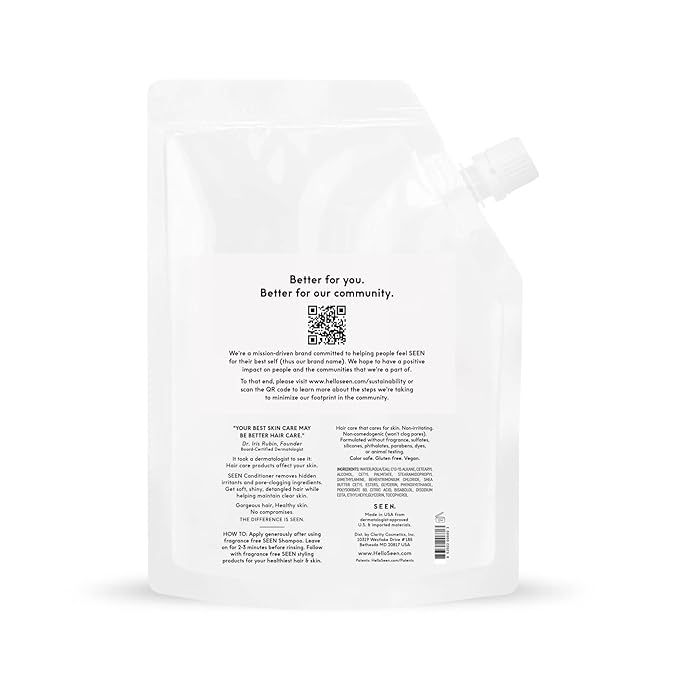 SEEN Conditioner Eco-Refill, Fragrance Free - Non-Comedogenic & Sulfate-Free Hair Conditioner- Dermatologist-Developed - Safe for Sensitive & Acne Prone Skin