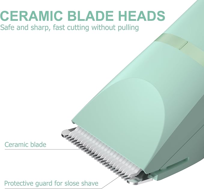 OLOV Electric Body Hair Trimmer - Groin Trimmer for Men - Bikini Trimmer Women - Wet/Dry Shaver Groomer, Replaceable Ceramic Blade Heads, USB Recharge Dock, Waterproof Hygiene Razor, Green
