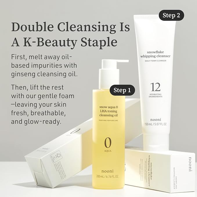NOONI Facial Cleanser - Snow Aqua 0 LHA Toning Cleansing Oil | Makeup Blackhead Remover, Pore Control, Glass Skin, Help Control Sebum, Revitalizing, Moisturizing, Korean Skin Care, 6.76 Fl Oz (200 ml)