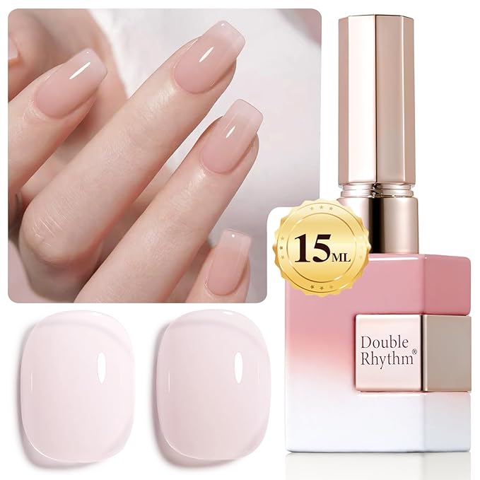 Double Rhythm Translucent Gel Polish Sheer Neutral Natural Light Milky Same Color Same Bottle 15ML Jelly Nail Polish Nail Art DIY at Home (Milky Pink-A1377)