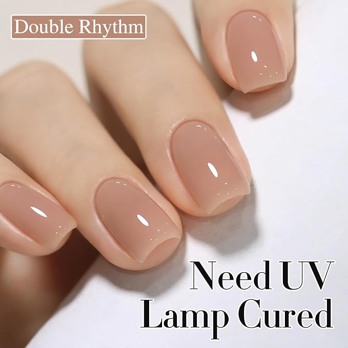 Double Rhythm Translucent Gel Polish Sheer Neutral Natural Light Milky Same Color Same Bottle 15ML Jelly UV Polish Nail Art DIY at Home (Jelly Nude Brown-A1492)