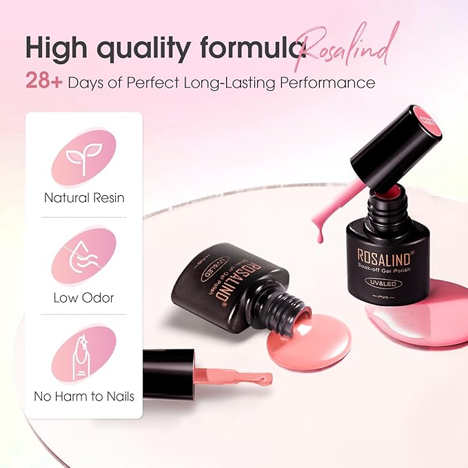 ROSALIND Jelly Gel Polish Set with Matte and Glitter Gel Top Coat, 6 Translucent Colors Neutral Sheer Milky White Nude Pink base Gel Nail Polish set Nail Art DIY at Home