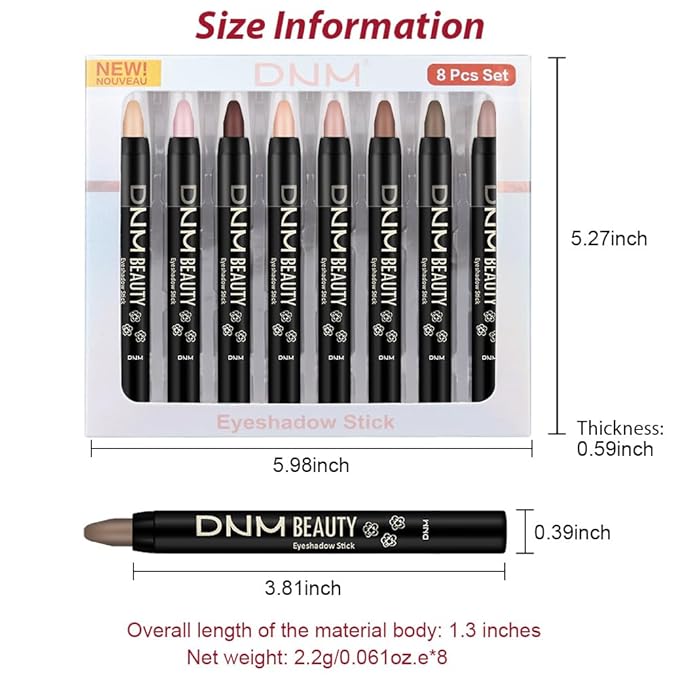 Kaely 8Pcs Cream Eye Shadow Sticks Set, Matte Eyeliner Pencil Eyeshadow Palette Makeup, Eye Highlighter Brightener Stick for Older Women Waterproof Pigmented, sombras para ojos, New-13