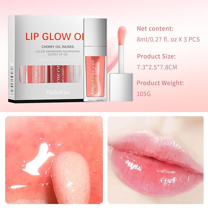 Lip Glow Oil Long Lasting Plumping Transparent Lip Balm Moisturizing Lip Oil Repairing Lip Lines and Prevents Dry Cracked for Lip Care and Dry Lips (Set-B)