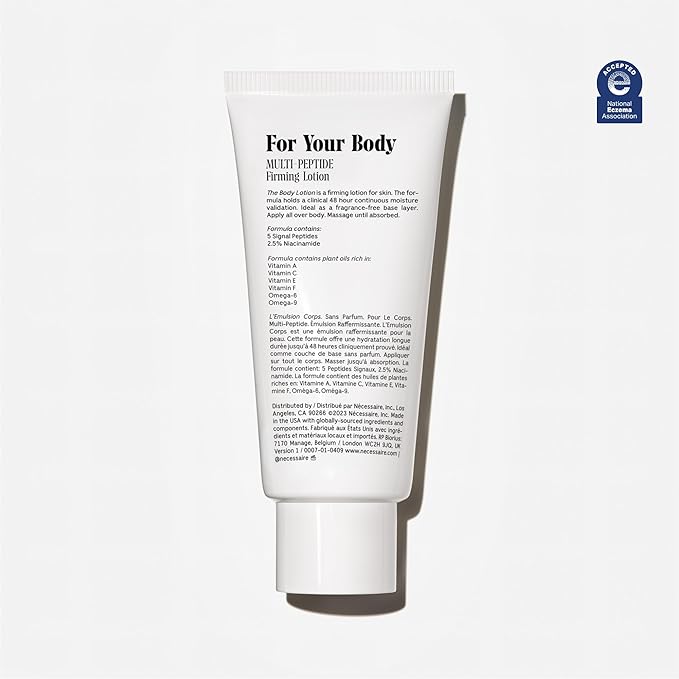 Nécessaire The Body Lotion – Fragrance-Free Hydrating Body Moisturizer with 5 Peptides, Niacinamide, Vitamins C/E, Omega-6/9 – Lightweight, Non-Greasy Lotion for Sensitive Skin – 6.8 oz