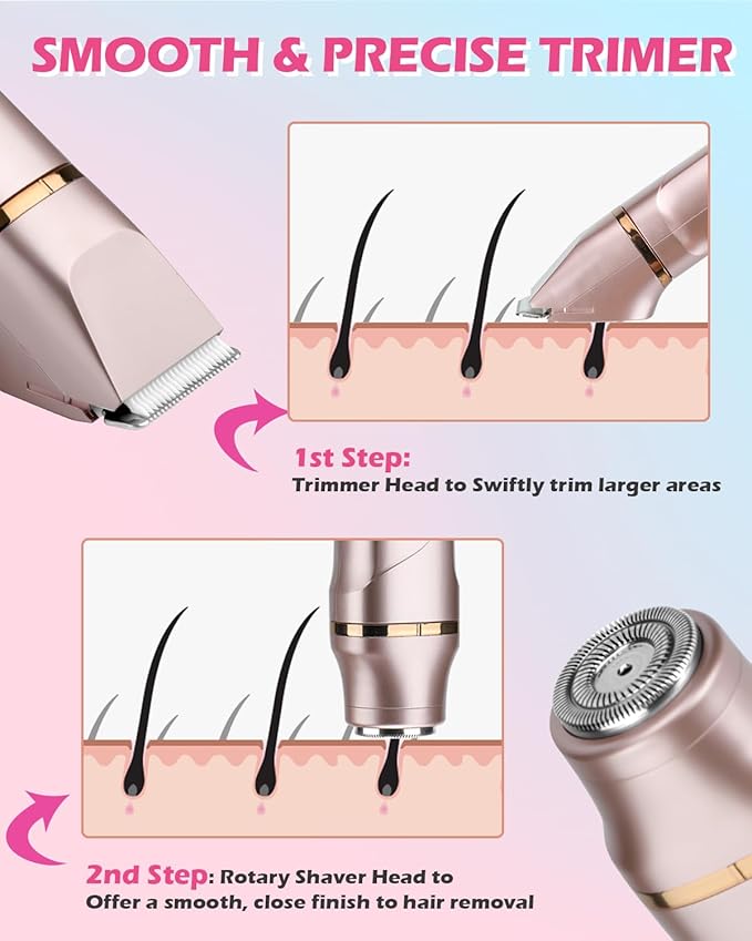 Bikini Trimmer for Women 2-in-1 – Rechargeable Electric Razors for Women, Painless Electric Shaver for Bikini, Underarm, Legs, Arms – IPX7 Waterproof, Compact Travel Design