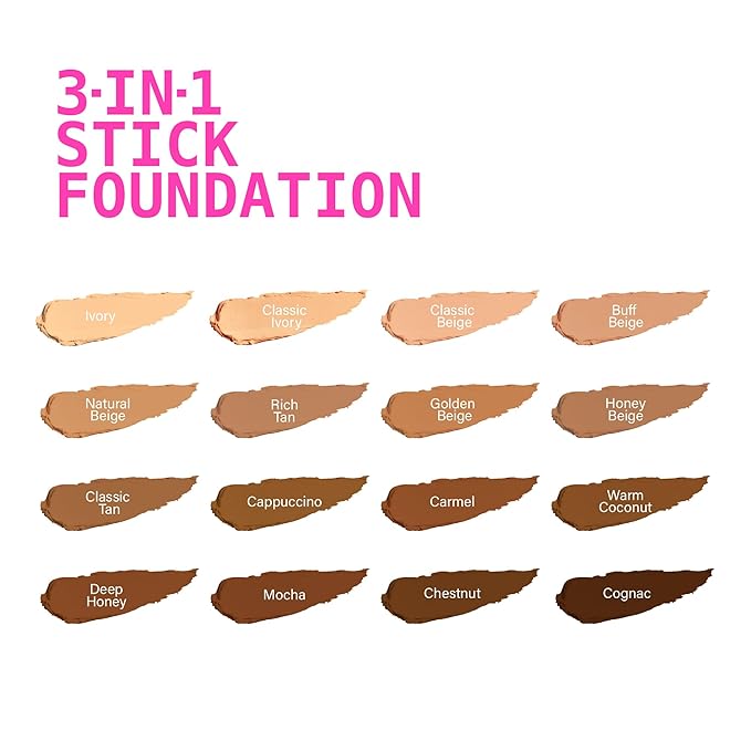 Ruby Kisses Natural Full Coverage 3-In-1 Stick Foundation. Easy to Apply, Hydrating, Lightweight, Long Lasting, Concealer and Contour Stick for Face Makeup (Chestnut)