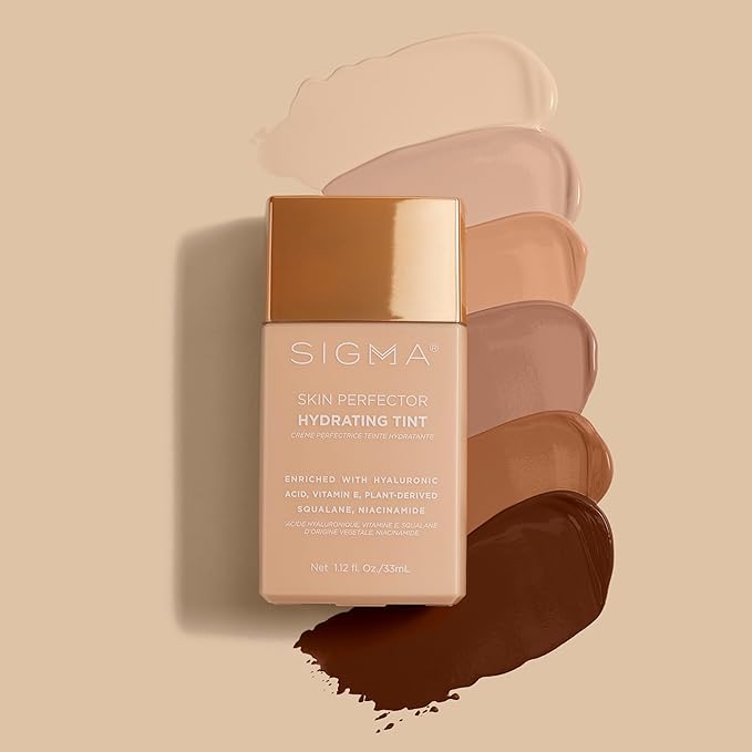 Sigma Beauty Skin Perfector – Hydrating Skin Tint Foundation for Lightweight, Buildable Coverage, With Hyaluronic Acid, Niacinamide Serum, and More (4 Medium Beige Tint, 1.12oz)