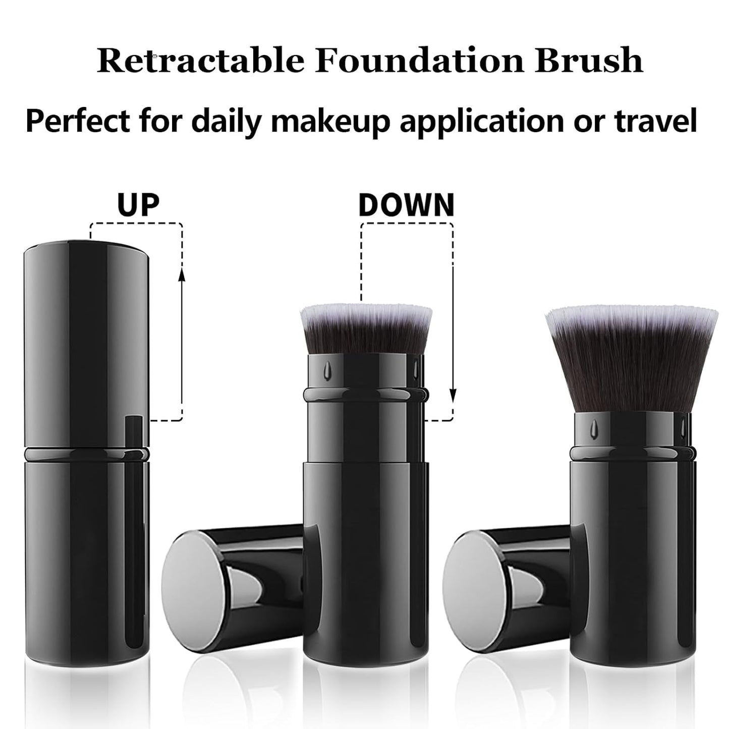Falliny Makeup Brushes, Retractable Travel Kabuki Powder Foundation Brush, Portable Face Liquid Foundation Sunscreen Brush with Cover for Blending Liquid, Bronzer,Cream or Flawless Powder Cosmetics