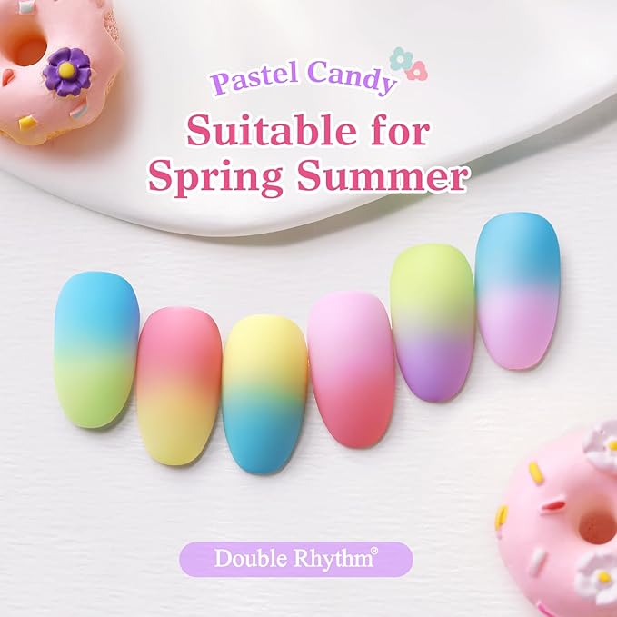 Double Rhythm 6 Pcs 15 ML Gel Polish Set Same Color Same Bottle Soak Off Gel Polish Kit Nail Art Manicure Salon DIY at Home for Women (Purple Blue Green Yellow Pink Peach-T6-10)