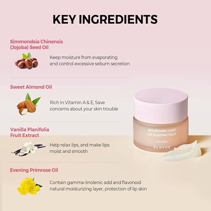 Klavuu Nourishing Care Lip Sleeping Pack (Vanila & Berry) - Overnight Exfoliating & Nourishing Lip Treatment Balm for Dry Lips - Natural Moisturizing Lip Oil - Lip Balm to Repair & Protect Lips