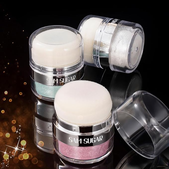 Glitter Body Highlighter Powder Body Shimmer Sparkle Face Brightening Highlighter Powder for Face Eyes Body Glow Makeup With sponge head（06#）