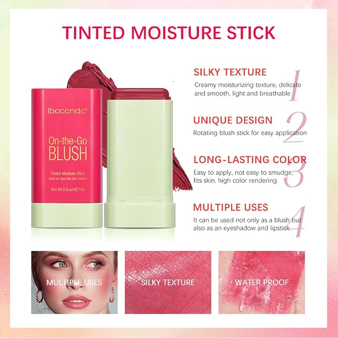 Multi-Use Makeup Blush Stick,Cream Blush Stick,Solid Moisturizer Stick,Waterproof Natural Nude Makeup,Tinted Solid Moisturizer Stick for Eyes Lips Cheek (3#Coral Orange)