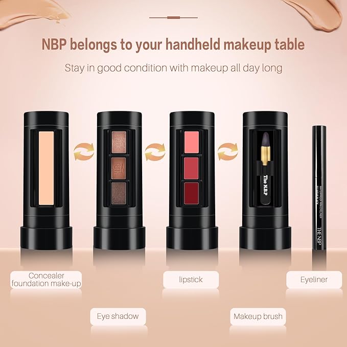 Portable Professional Makeup Kit,Mini Professional Makeup Kit Eyeshadow Palette Lip Gloss Concealer,Lipstick shape and size,7 Color