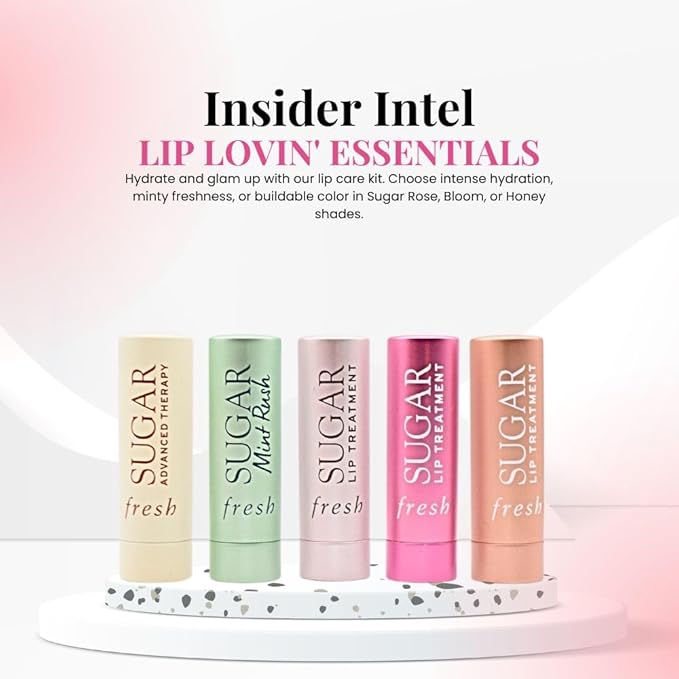 Fresh Color & Care Lip Collection Holiday Gift Set:: Tinted Lip Balms in Sugar Rosé, Honey, Bloom, Sugar Advanced Therapy, Mint Rush Lip Treatment