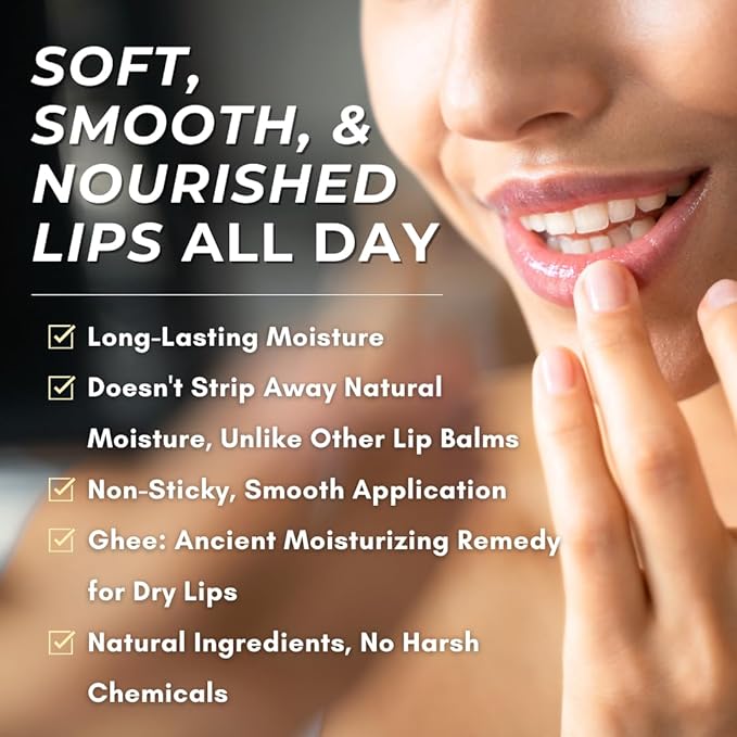 Natural Lip Balm For Very Dry Lips | Pack of 4 | Moisturizing Ghee, Shea Butter, Beeswax, Coconut Oil, & Jojoba Oil | Hydrating Lip Care For Chapped Lips, After Sun Care | Bioserene