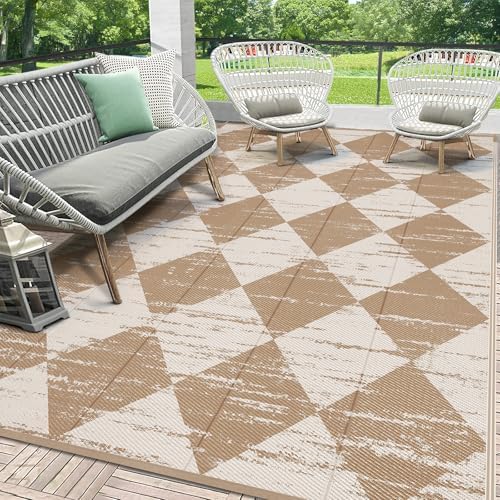 HEBE Outdoor Rug Waterproof 6'x9', Checkered Reversible Plastic Patio Rug by HEBE