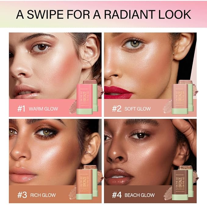 Unyoke Soft Creamy Highlighter Blush Stick,Smooth Shimmer Bronzer Stick,Long Lasting Waterproof Blush Illuminator Luminizer,Blendable Natural Glow Makeup Cream Blush Highlight 0.6 Oz（01# Warm Glow）