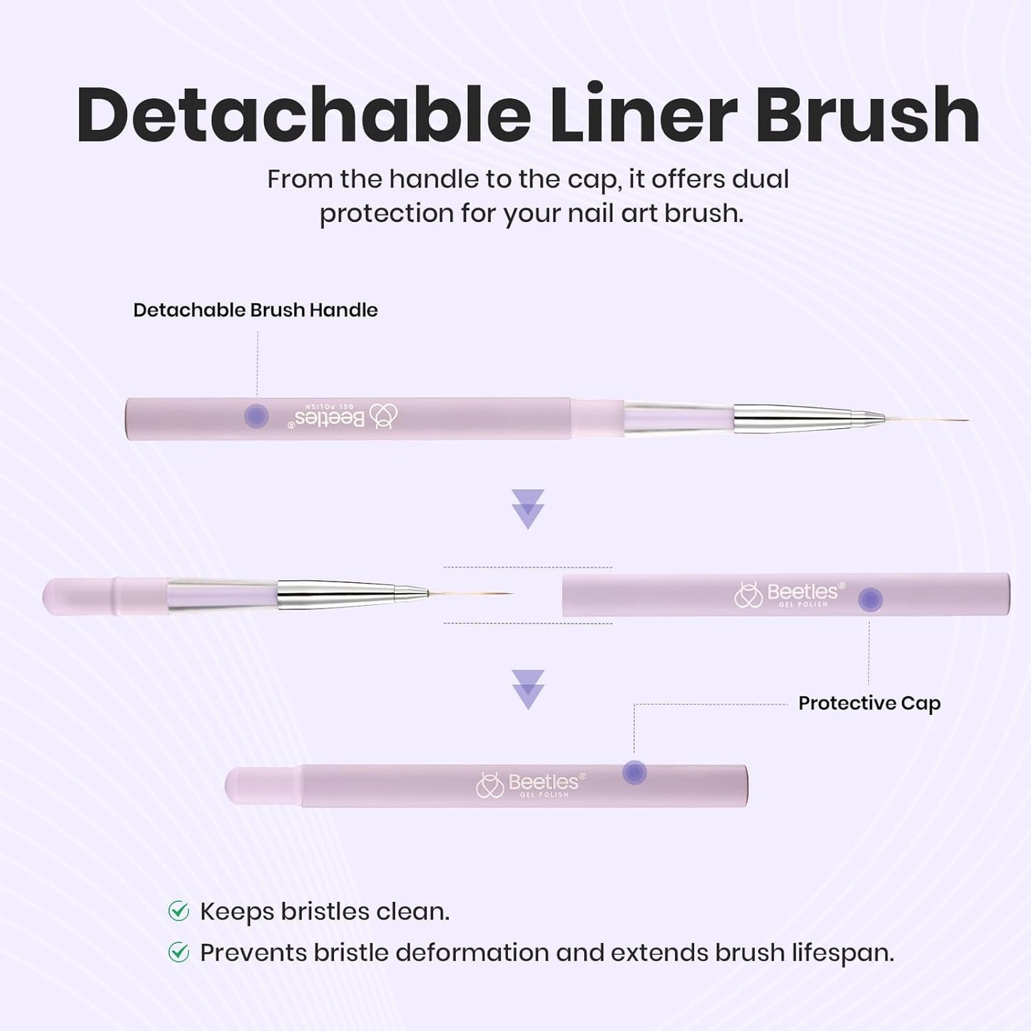 Beetles Nail Art Brushes, 1pcs Liner Brush Size 15mm Painting Art Design Manicure Pen Detachable Handle and Protect Cap Professional Nail Tools for Lines, Details, Fine Drawing