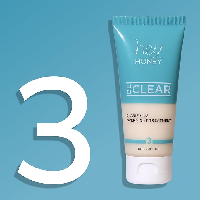 Hey Honey Skincare Be Clear 3-Step Acne Clearing Kit |Clear Face Wash, Deep Pores Cleansing, Overnight Treatment | with Propolis & Honey | Clear Blemish Skin Purifying Formulas | 3-Piece Kit