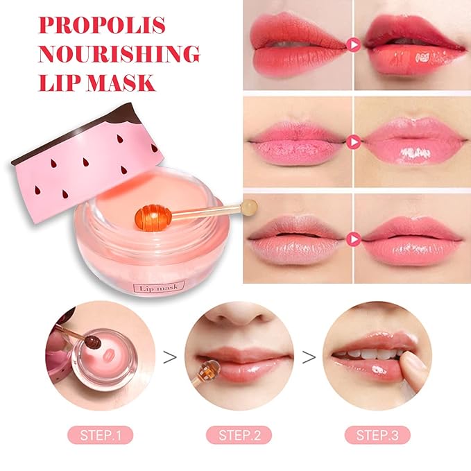 4PCS Bee Lip Balm Lip Mask Honey Pot,Honey & Strawberry Lip Mask Propolis Moisturizing Lip Balm with Stick - Hydrating Prevention Dry & Cracked Lip Scrubs Exfoliato Lip Wrinkle Care(Honey&Strawberry)