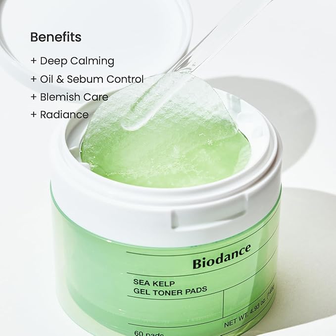 Biodance Sea Kelp Gel Toner Pads, Calming & Soothing for Sensitive Skin, Oil & Sebum Control, Blemish Care, Gentle Exfoliating Toner Pads, Korean Skincareㅣ4.93 fl.oz.(140g)*60Pads