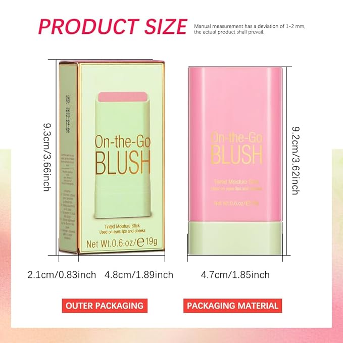 Soft Creamy Blush Stick,On-the-Go Blush,2-in-1 Cheek and Lip Tint,Waterproof Hydrating Solid Natural Moisture Smooth Blendable Matte Finish Face Blush Makeup,01 shy pink