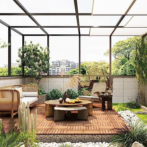 PrimeZone 9 PCS Solid Acacia Wood Interlocking Patio Deck Tiles Outdoor - Image 3