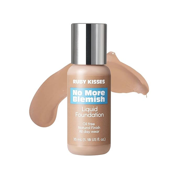 Ruby Kisses Liquid Foundation No More Blemish Oil-Free Foundation Korean Makeup 1.18 Fl Oz (Golden Honey)
