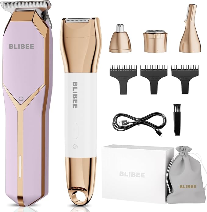 Hair Clippers & Bikini Trimmer for Women - Waterproof Electric Clippers and 4 in 1 Bikini Trimmer Set, Deluxe Hair Trimmer, Wet/Dry Body Shaver for Nose Eyebrows Beard Pubic Hair, Mauve