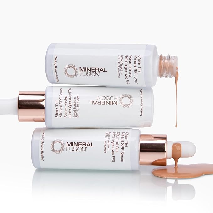 Mineral Fusion Face Serum, Sheer Tint Mineral SPF Serum, 1 Fl Oz, Light, Tinted Broad Spectrum SPF 50 Mineral Sunscreen, Sheer Coverage, Lightweight & Dewy Finish for Glowing, Protected Skin