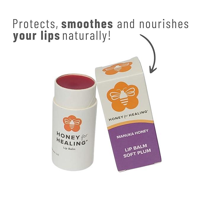 Lip Balm Moisturizer with Manuka Honey 15+ UMF, Coconut Oil, and Castor Oil For Chapped, Cracked, Dry Lips | Protects, Smoothes, and Nourishes your Lips | 0.25 oz / 7 gr (Soft Plum)