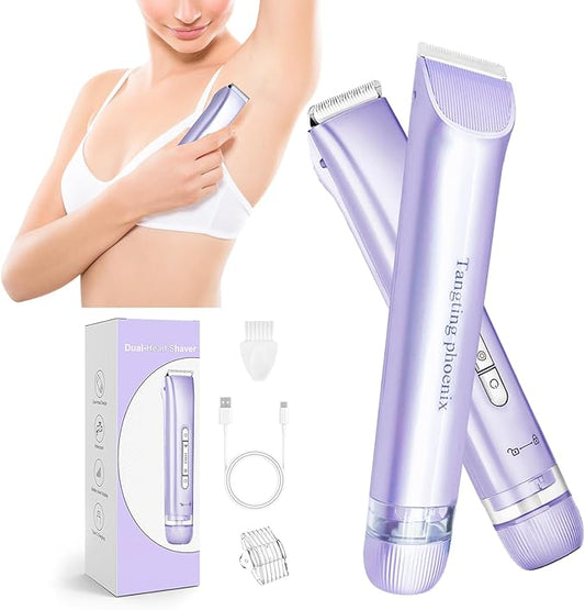 2-in-1 Electric Shaver & Bikini Trimmer for Women-Painless Electric Razor for Face,Body & Intimate Areas,Cordless Wet/Dry Shaver with Dual Blades,Waterproof for Shower&Travel(Purple)