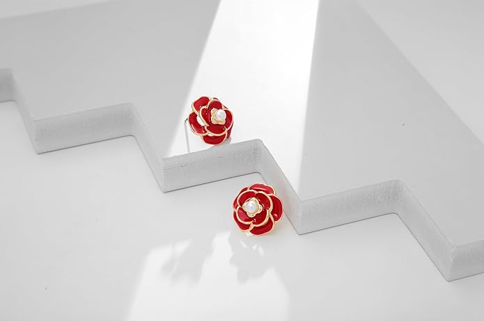 CLASSYZINT Gold/White/Red/Black Flower Stud Earrings For Women