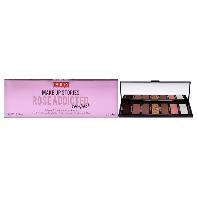 Pupa Milano Make Up Stories Eyeshadow Palette 004 Rose Addicted - 7-Shade Shadow Collection with Matte, Satin, and Metallic Color Options - High Pigment Formula - Soft, Blendable Texture - 0.469 oz