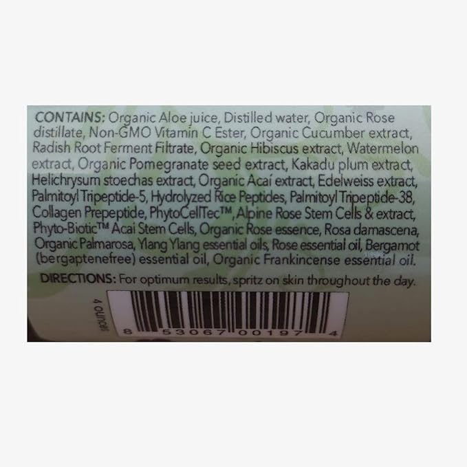 Organic & Vegan Rose Phyto³ Water Facial Spray - Moisturizing Face Mist & Setting Spray, Soothing, Hydrating Mist Rose Water For Face - Great for Facial Massaging (4 oz)