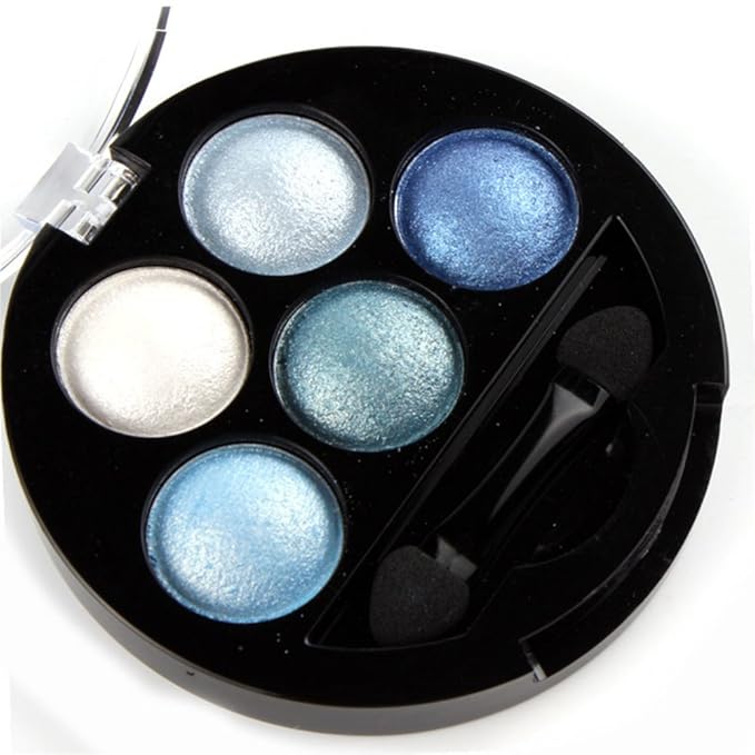 Mallofusa Portable 5 Colors Eye Shadow Palette Trendy Eyeshadow Powder Glitter Makeup Metallic Shimmer Charming Highlight Look (Ice Age) 4.7oz