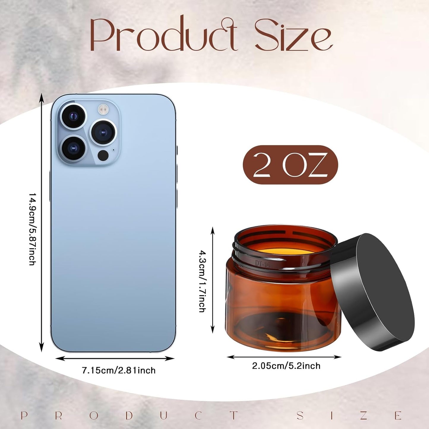 SATINIOR 100 Pcs Plastic Jars with Lids Small Containers Lids Wide Mouth Small Plastic Containers for Lotion Cream Rhinestones Body Butters Travel Storage(2 oz,Amber)