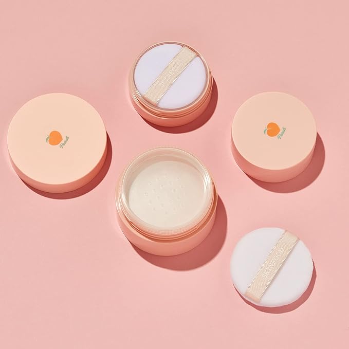 SKINFOOD Peach Cotton Multi Finish Powder 5g - Korean Peach Extract & Calamin Sebum Control Face Powder - Silky Setting Powder - Setting Powder for Oily Skin - Sweet Peach Scent for Soft Skin