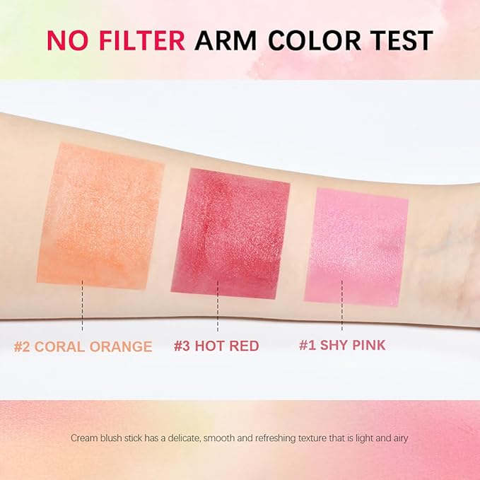 Multi-Use Makeup Blush Stick, Beauty Tinted Solid Blush Stick, 3-in-1 Cream Blush Stick for Cheek/Eyes/Lips, Waterproof Moisturizer Stick, Suitable for All Skin (02# Coral Orange)