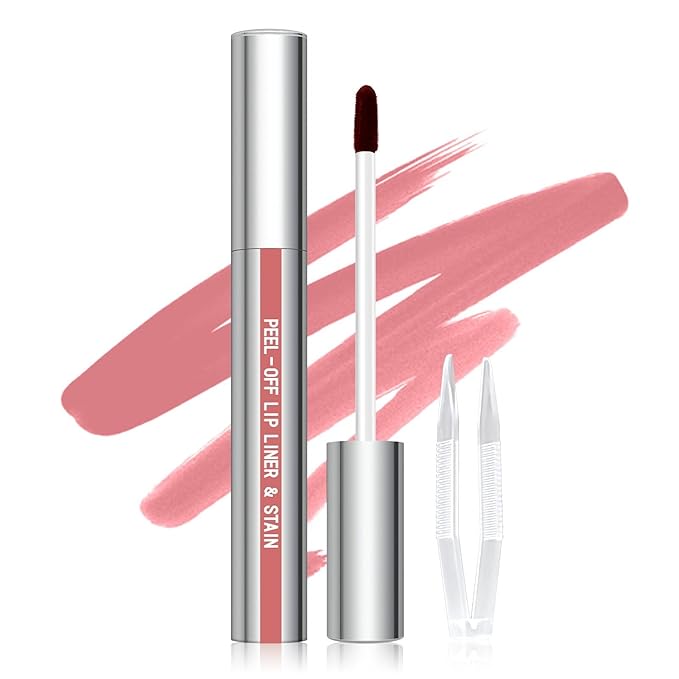 Cilrofelr Peel Off Lip Liner Stain, Long Wear Tattoo Lip Liner with Tweezer, Peel Off Lip Stain with Matte Finish, Long Lasting, Waterproof, Transfer-proof, Highly Pigmented Color (N-Nude Pink)