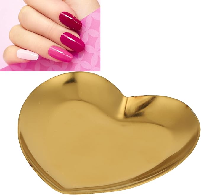 Nail Palette, Makeup Palette Nail Palette Heart Shaped Art Palette Stainless Steel Makeup Mixing Palette Makeup DIY Paint Color Mixing Tray Nail Art Palette Resin(Gold)