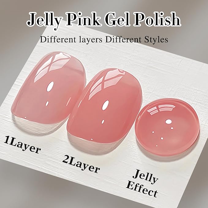 Double Rhythm Translucent Gel Polish Sheer Neutral Natural Light Milky Same Color Same Bottle 15ML Jelly Nail Polish Nail Art DIY at Home (Nude Milky Pink-A1384)