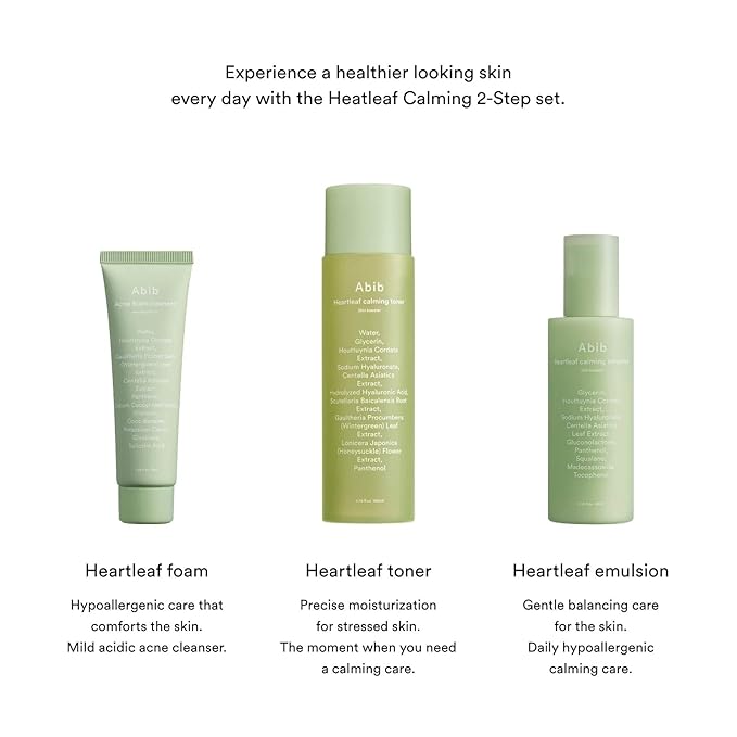 Abib Calming 2 Step Set with Cleanser I Heartleaf Calming Trio, All in One, Soothing Acne, Pimple, Mild Acidic for Senstive Skin, Irritated Skin