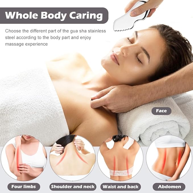 Stainless Steel Gua Sha Facial Tools, Upgrade Gua Sha for Facial Skin, Portable Eyes Neck Massage, Metal Gua Sha Tighten Skin Massage Guasha Beauty Tool