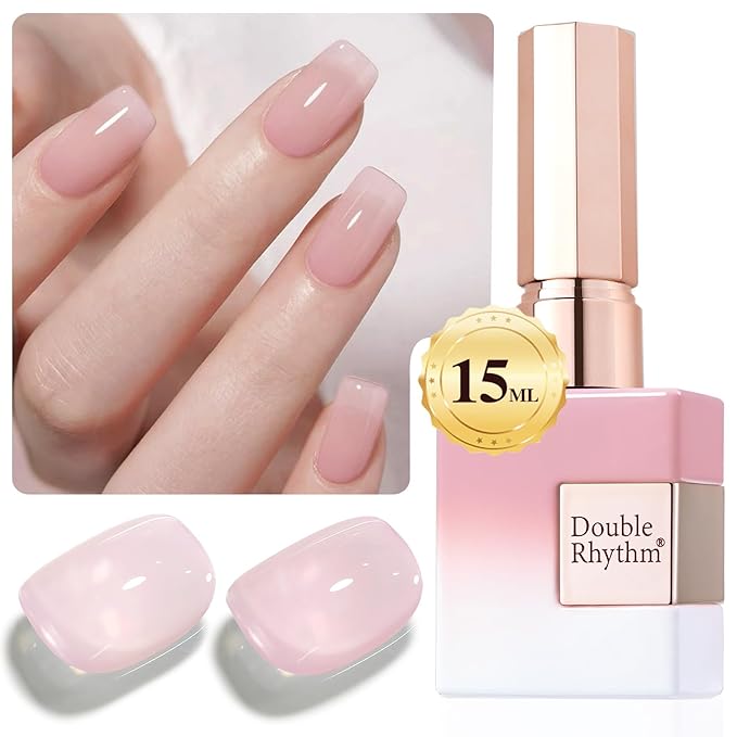 Double Rhythm Gel Polish Translucent Sheer Neutral Natural Light Milky Same Color Same Bottle 15ML Jelly Polish Art DIY at Home (Baby Pink-A1376)