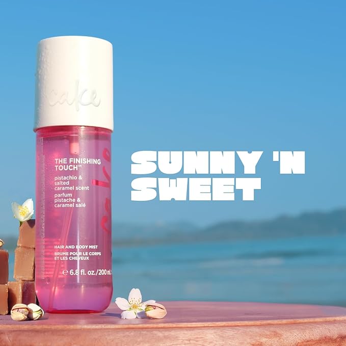 Cake Beauty Hair & Body Mist, The Finishing Touch - Pistachio & Salted Caramel Scent - Infused with Vitamin E & Argan Oil - For All Skin & Hair Types - 6.8 Fl Oz / 200 mL